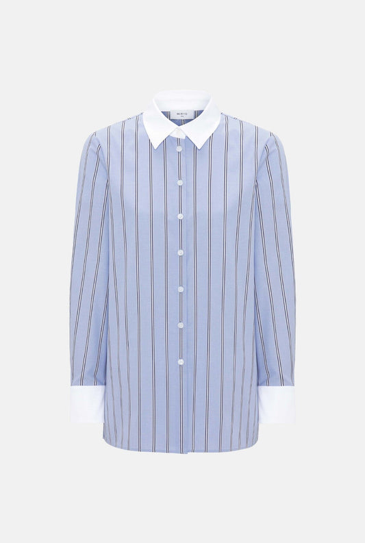 Blue striped cotton shirt with white contrast Shirts & blouses Mirto 