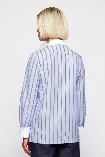 Blue striped cotton shirt with white contrast Shirts & blouses Mirto 