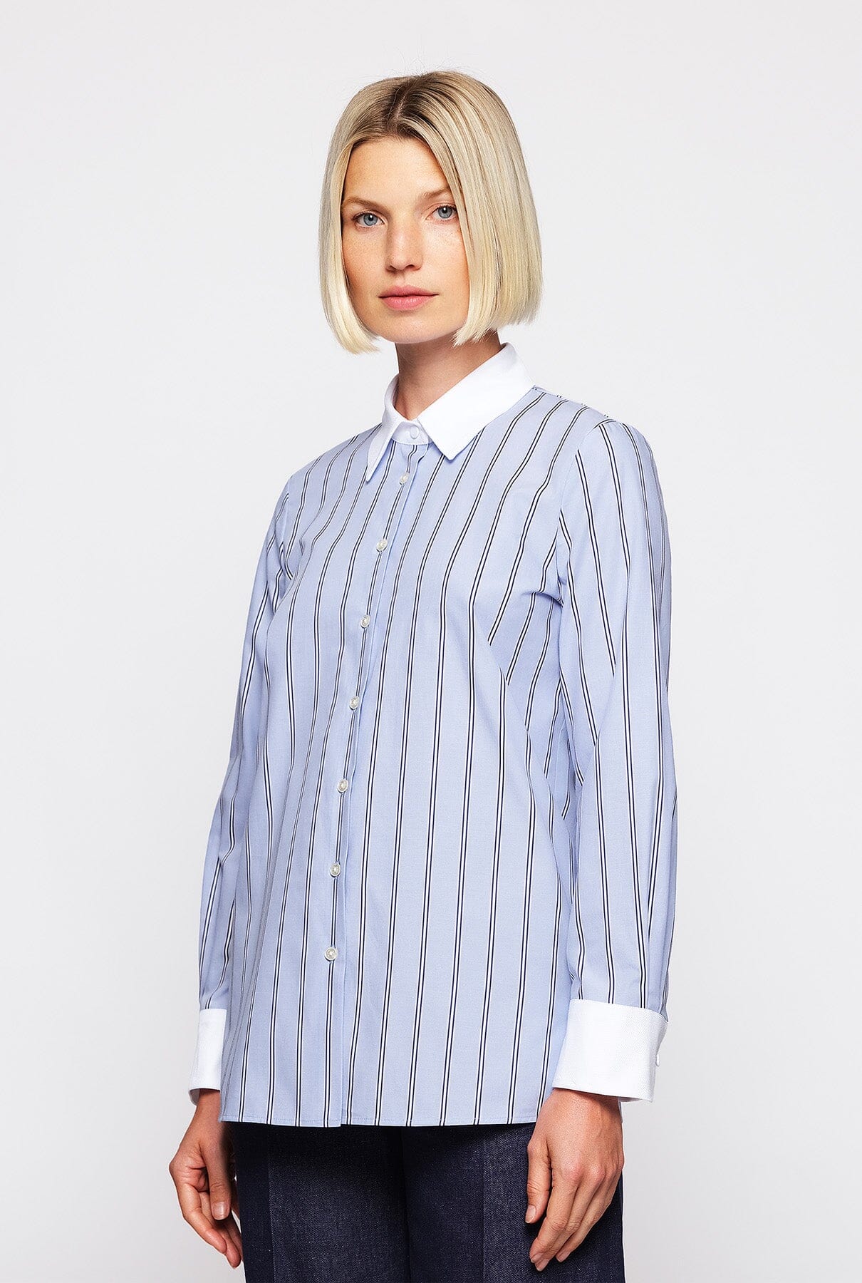 Blue striped cotton shirt with white contrast Shirts & blouses Mirto 