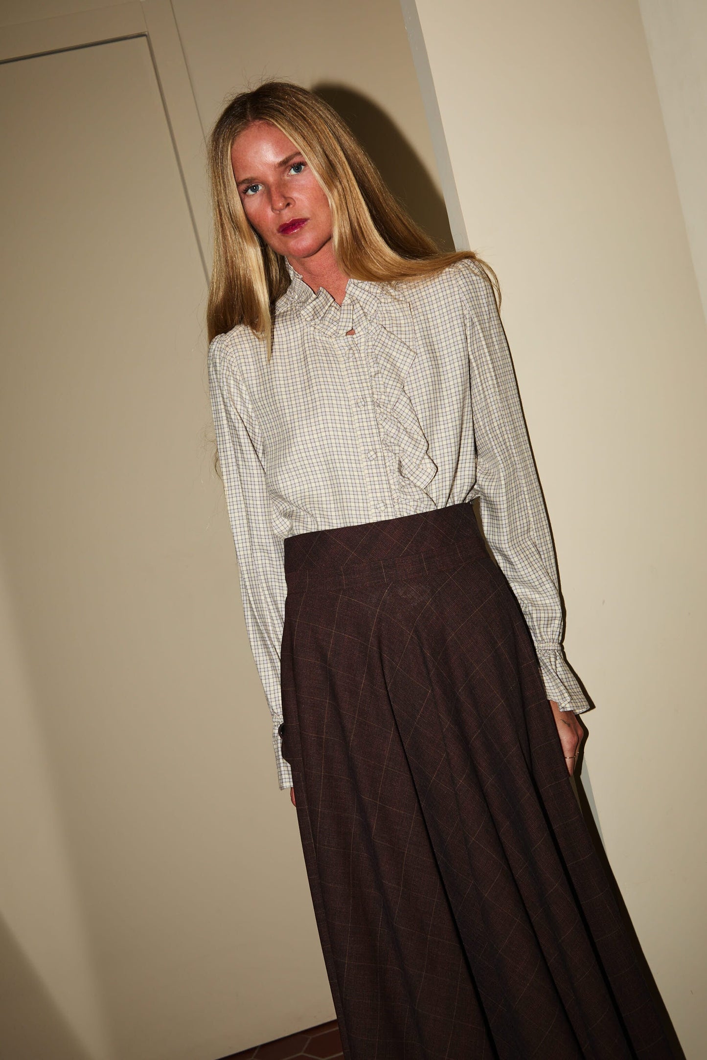 Blusa Alba Volantes Cuadros Gris y Rosa Shirts & Blouses IPA BRAND 