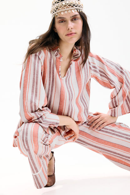Blusa Scirocco Rayas Coral y Lila Shirts & Blouses IPA BRAND 