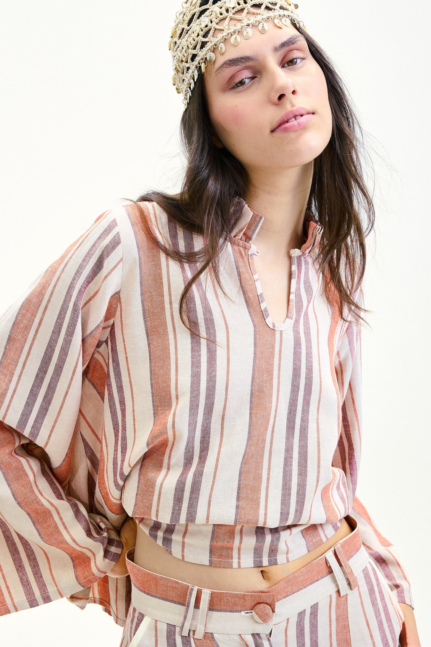 Blusa Scirocco Rayas Coral y Lila Shirts & Blouses IPA BRAND 