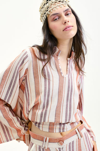 Blusa Scirocco Rayas Coral y Lila Shirts & Blouses IPA BRAND 
