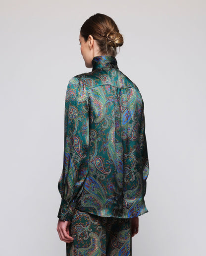 Blusa verde estampado paisley de seda · Mirto · vista 2