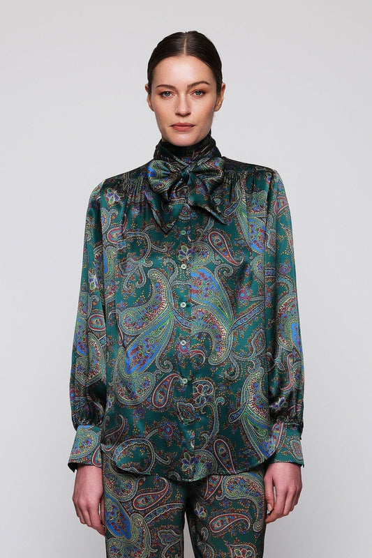 Blusa verde estampado paisley de seda Shirts & blouses Mirto 