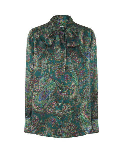 Blusa verde estampado paisley de seda · Mirto · vista 4