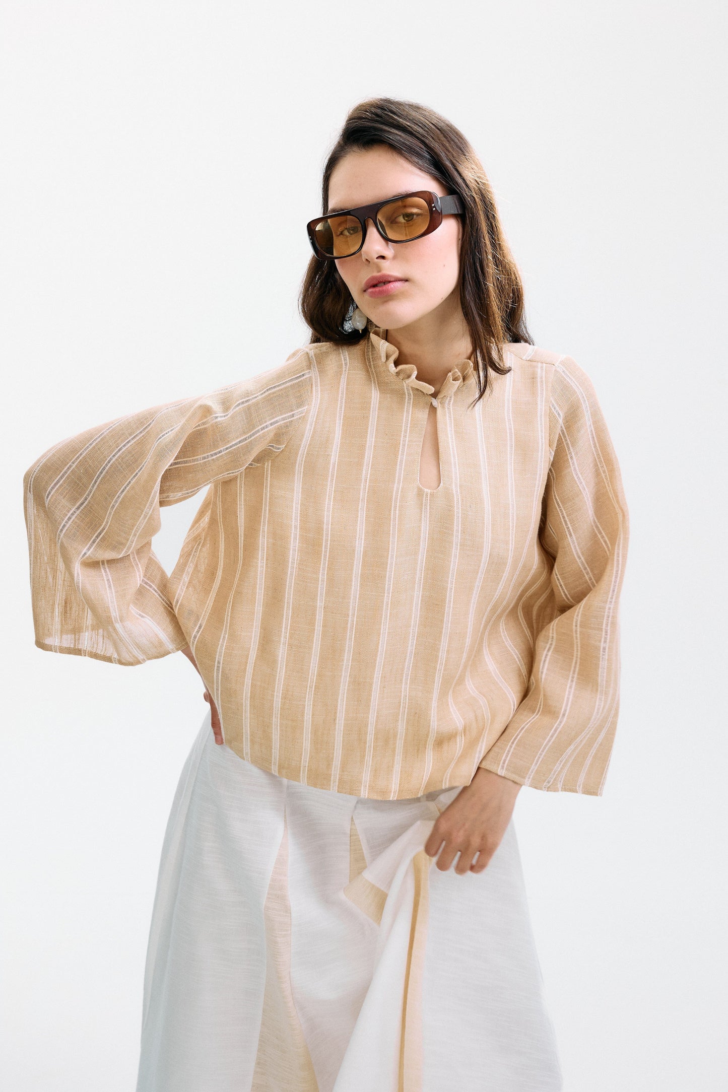 Blusa Zefiro Rayas Beige Shirts & Blouses IPA BRAND 
