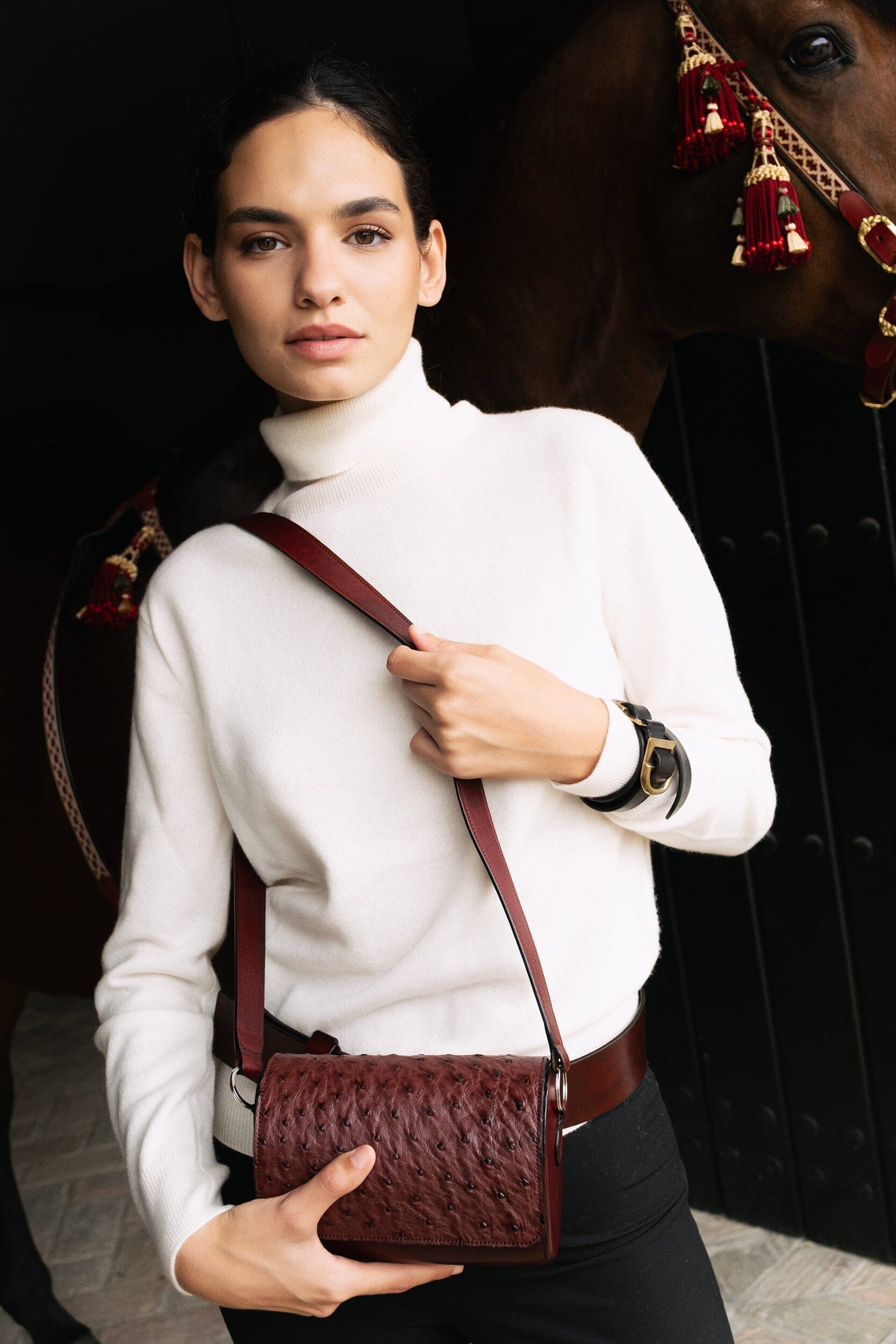 Bolso Violeta avestruz burdeos Mini bags Dorantes Harness 