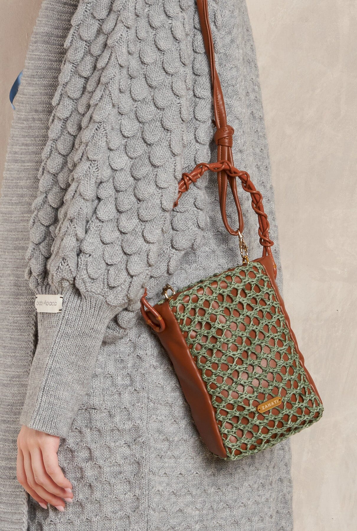 Bolso Zig -Zag Marrón + verde Mini bags Zahati 