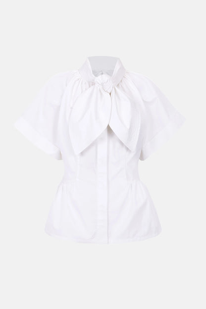 Bow Structured White Shirt Shirts & Tops PALOMO SPAIN 