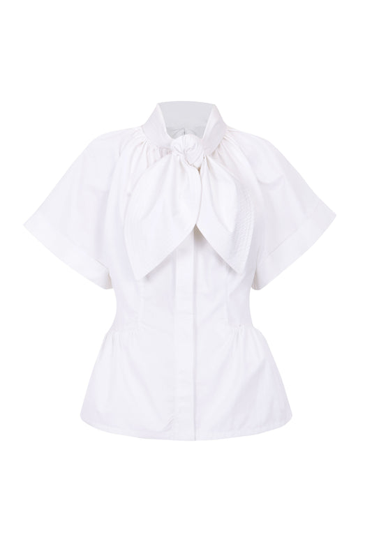 Bow Structured White Shirt Shirts & Tops PALOMO SPAIN 
