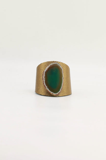 Brazalecue Grabado Dorado Ágata Verde Bracelets Ecue 