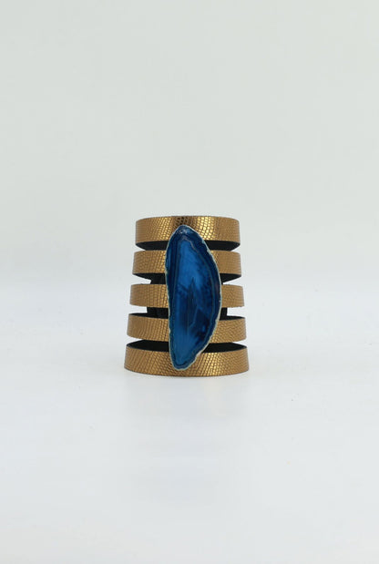 Brazalete Sol Dorado Ágata Azul PULSERAS Ecue 