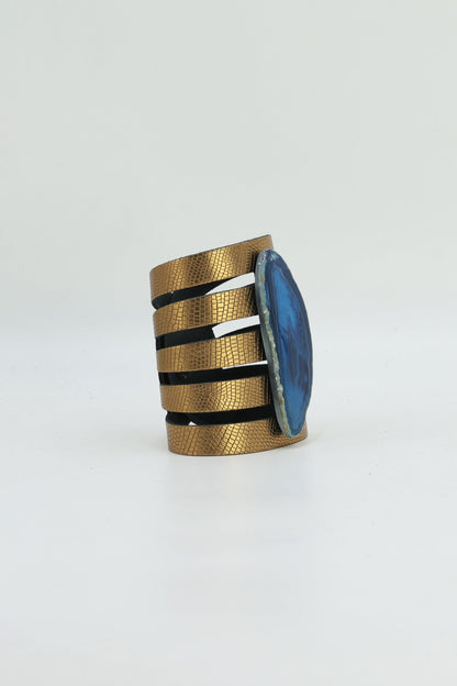 Brazalete Sol Dorado Ágata Azul PULSERAS Ecue 