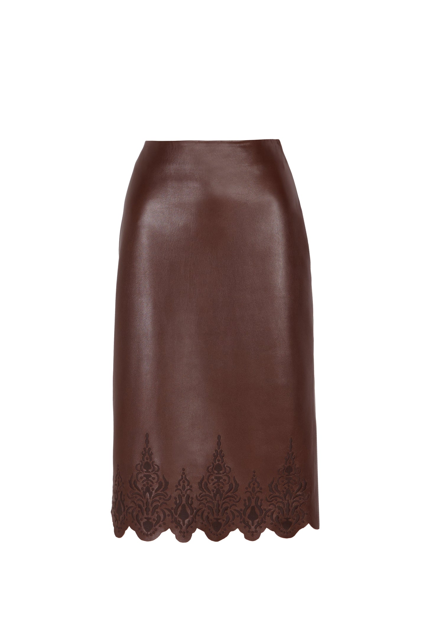 Brown Embroidered Leather Skirt Skirts PALOMO SPAIN 