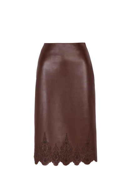 Brown Embroidered Leather Skirt Skirts PALOMO SPAIN 