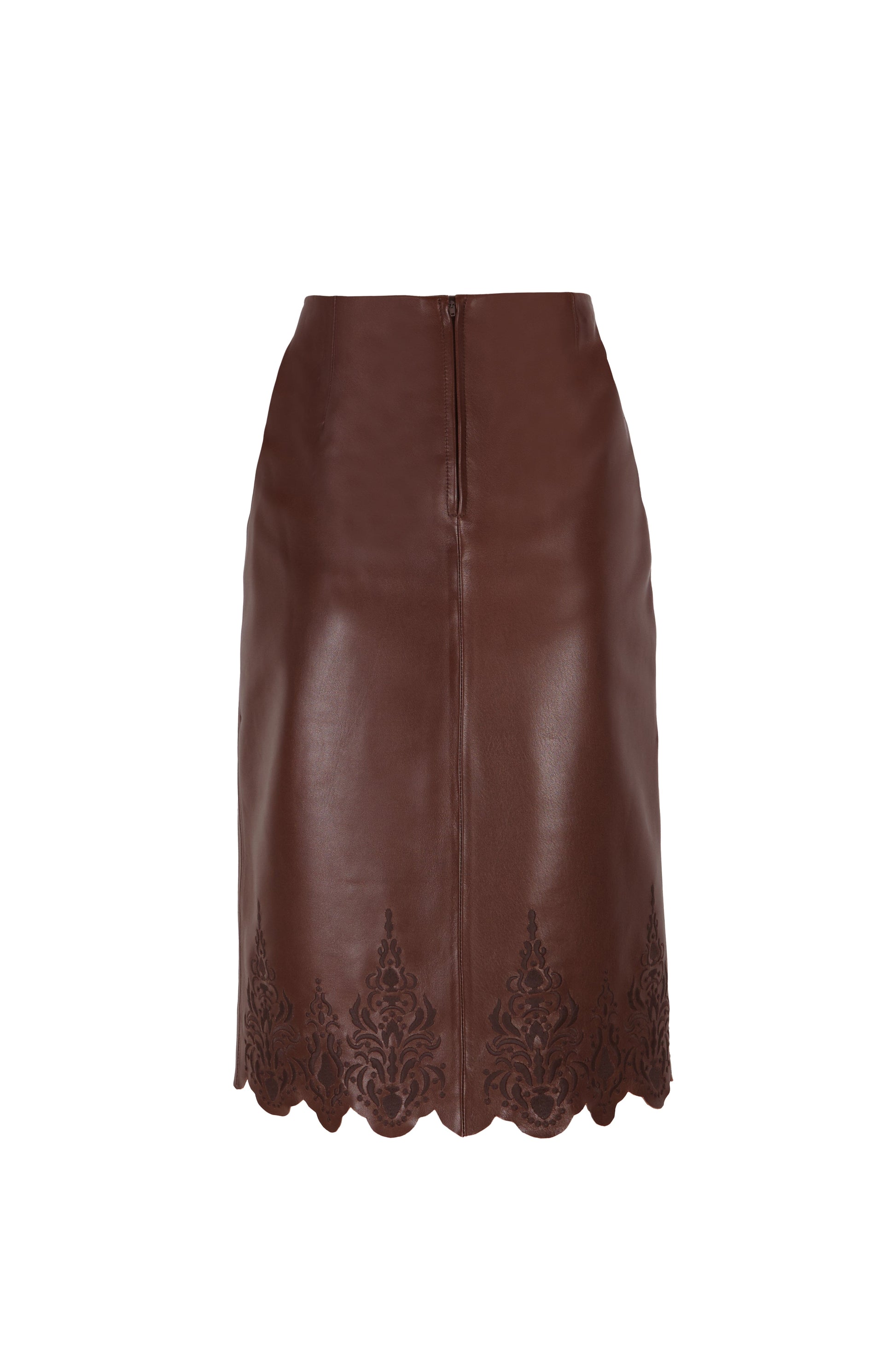 Brown Embroidered Leather Skirt Skirts PALOMO SPAIN 