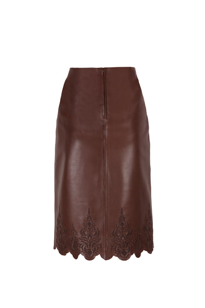 Brown Embroidered Leather Skirt Skirts PALOMO SPAIN 