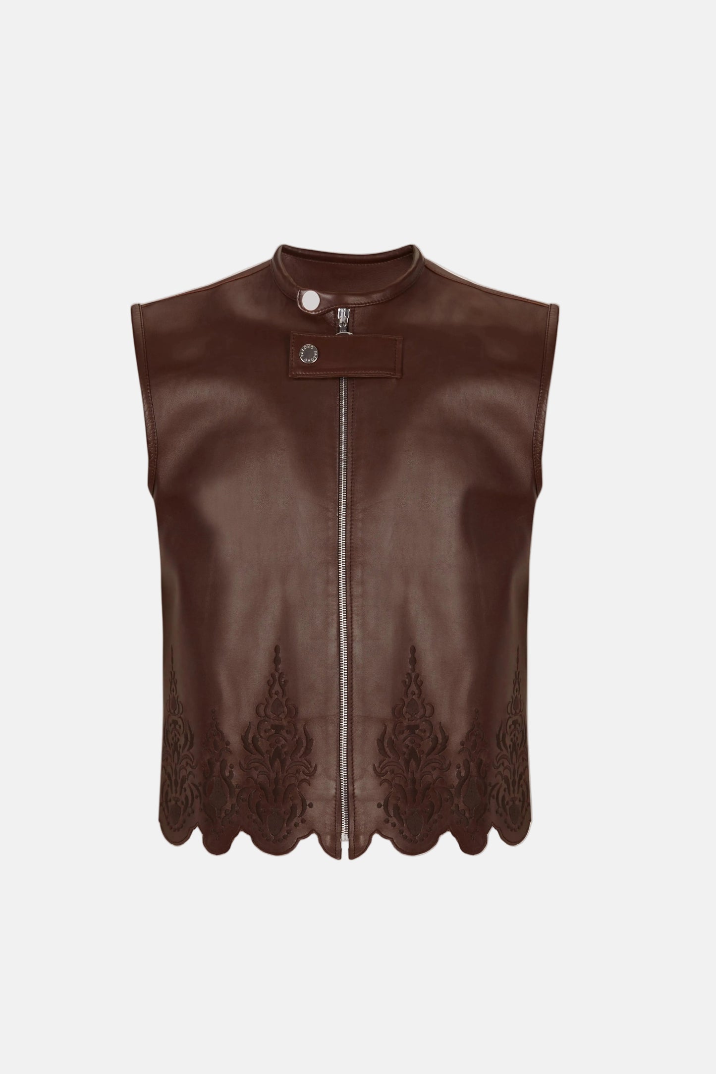 Brown Embroidered Leather Vest Vests PALOMO SPAIN 
