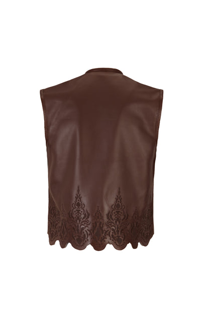 Brown Embroidered Leather Vest Vests PALOMO SPAIN 