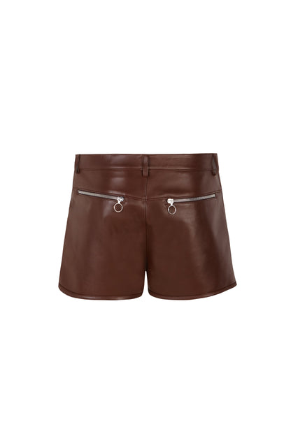 Brown Leather Shorts Short PALOMO SPAIN 