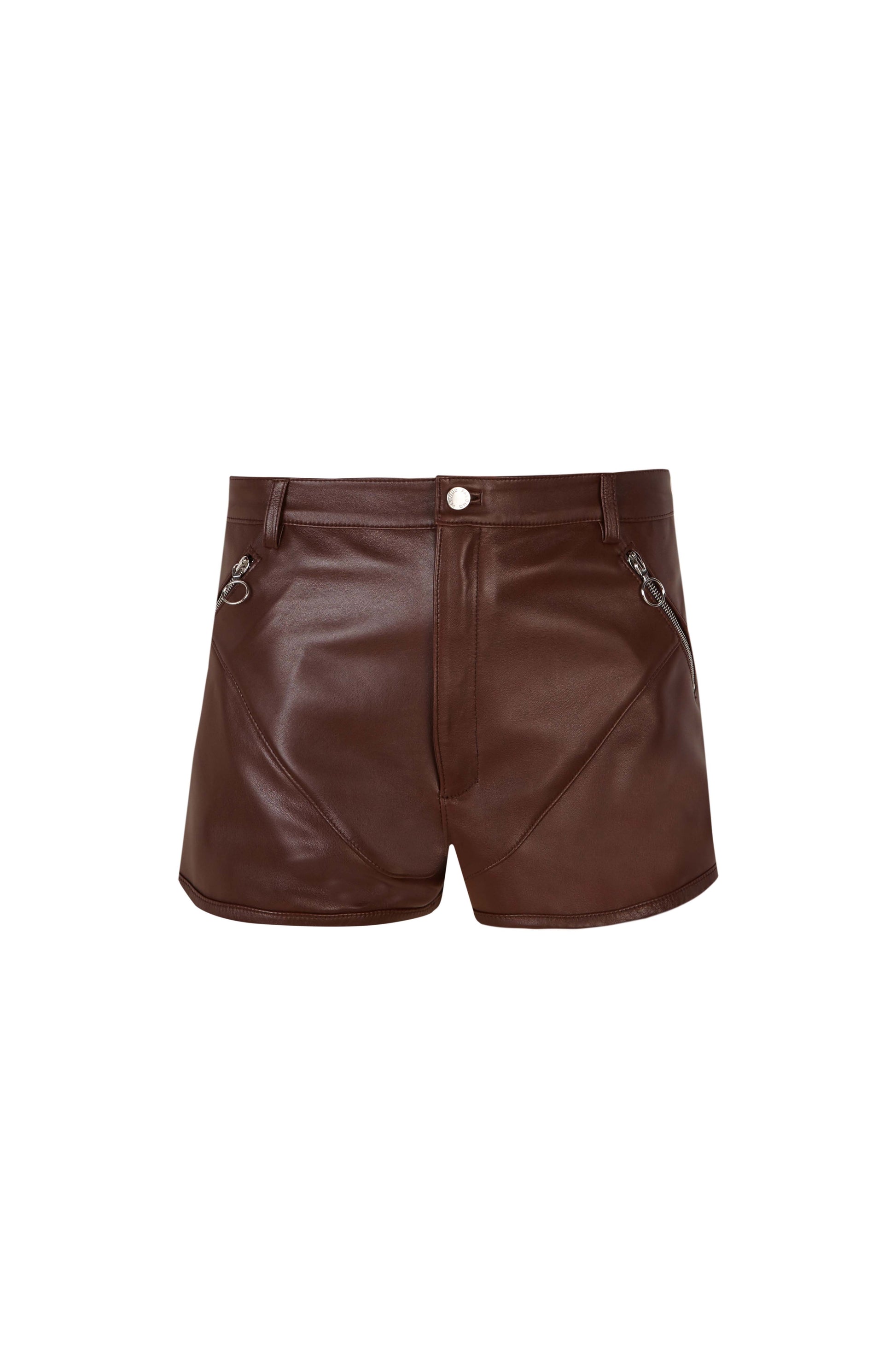 Brown Leather Shorts Short PALOMO SPAIN 