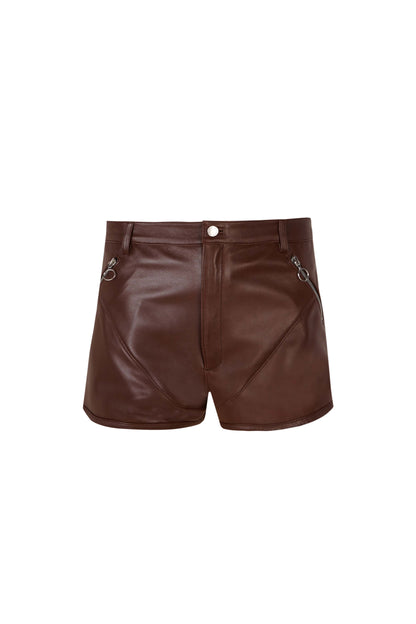 Brown Leather Shorts Short PALOMO SPAIN 