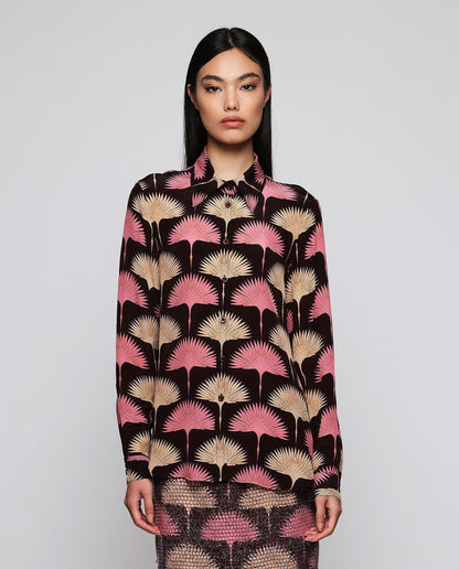 Burgundy Figurative Print Blouse Shirts & blouses Mirto S / 38 