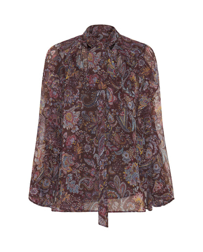 Burgundy Paisley Print Ruffle Blouse Shirts & blouses Mirto 