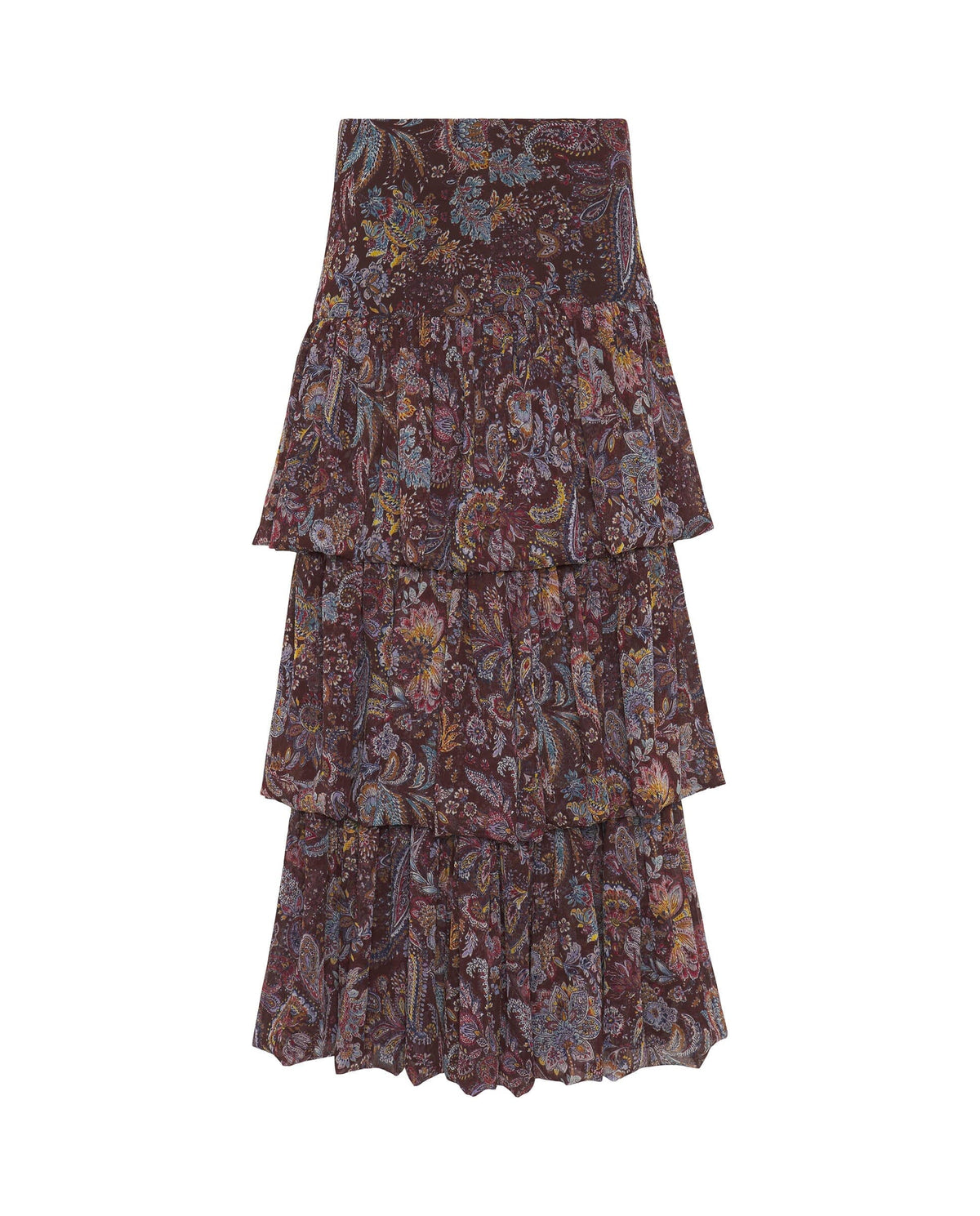 Burgundy Paisley Print Ruffle Skirt Skirts Mirto 