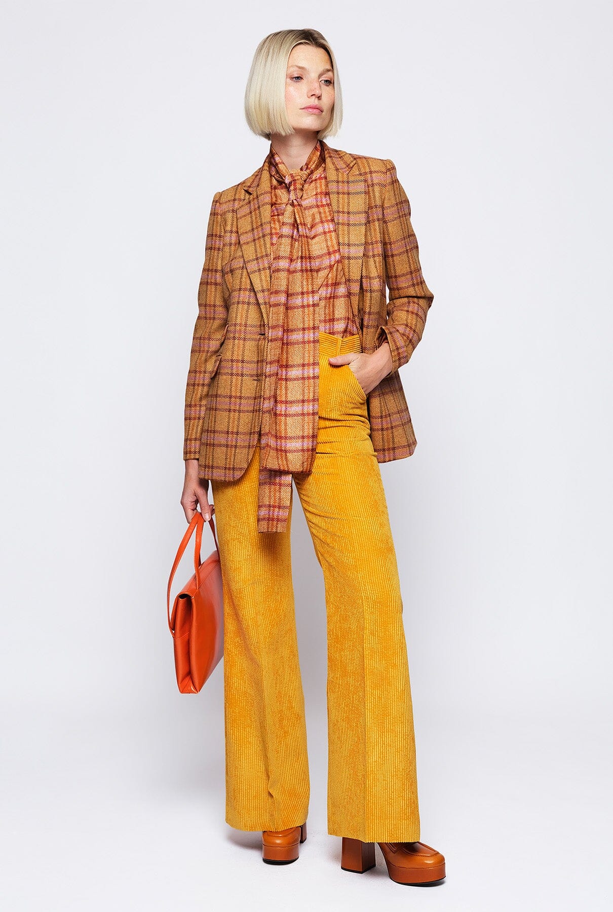 Camel habutai silk plaid blouse Shirts & blouses Mirto