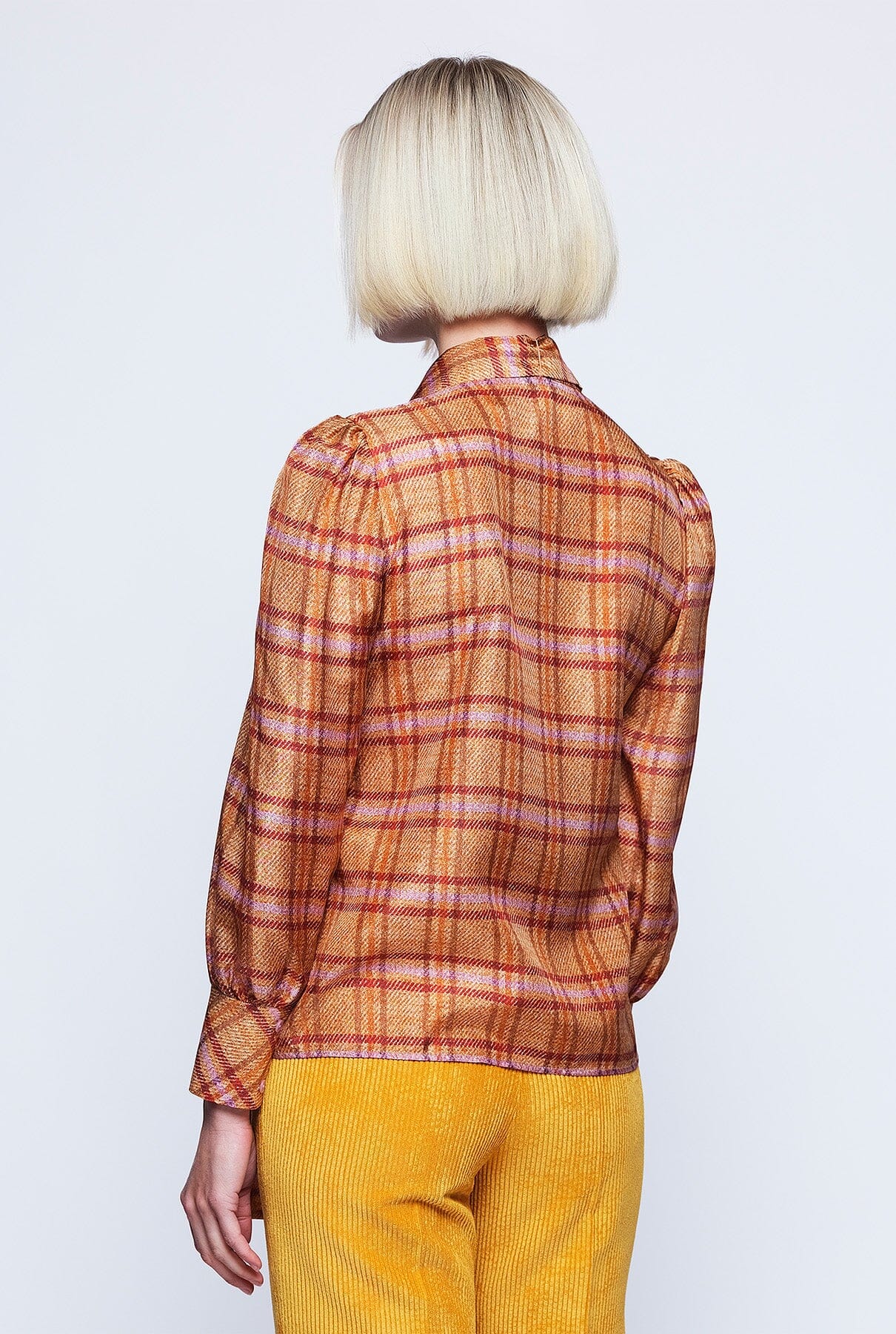 Camel habutai silk plaid blouse Shirts & blouses Mirto