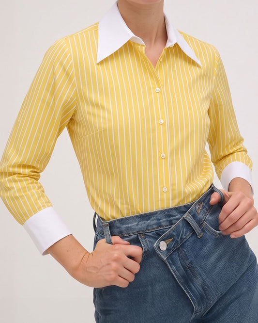 CAMISA AMARILLA RAYAS BLANCAS Shirts & Blouses Mans 