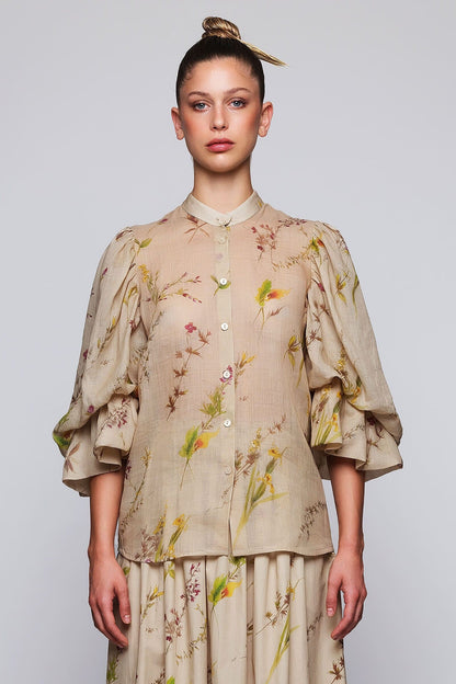 Camisa beige estampado floral de ramio Shirts & blouses Mirto 