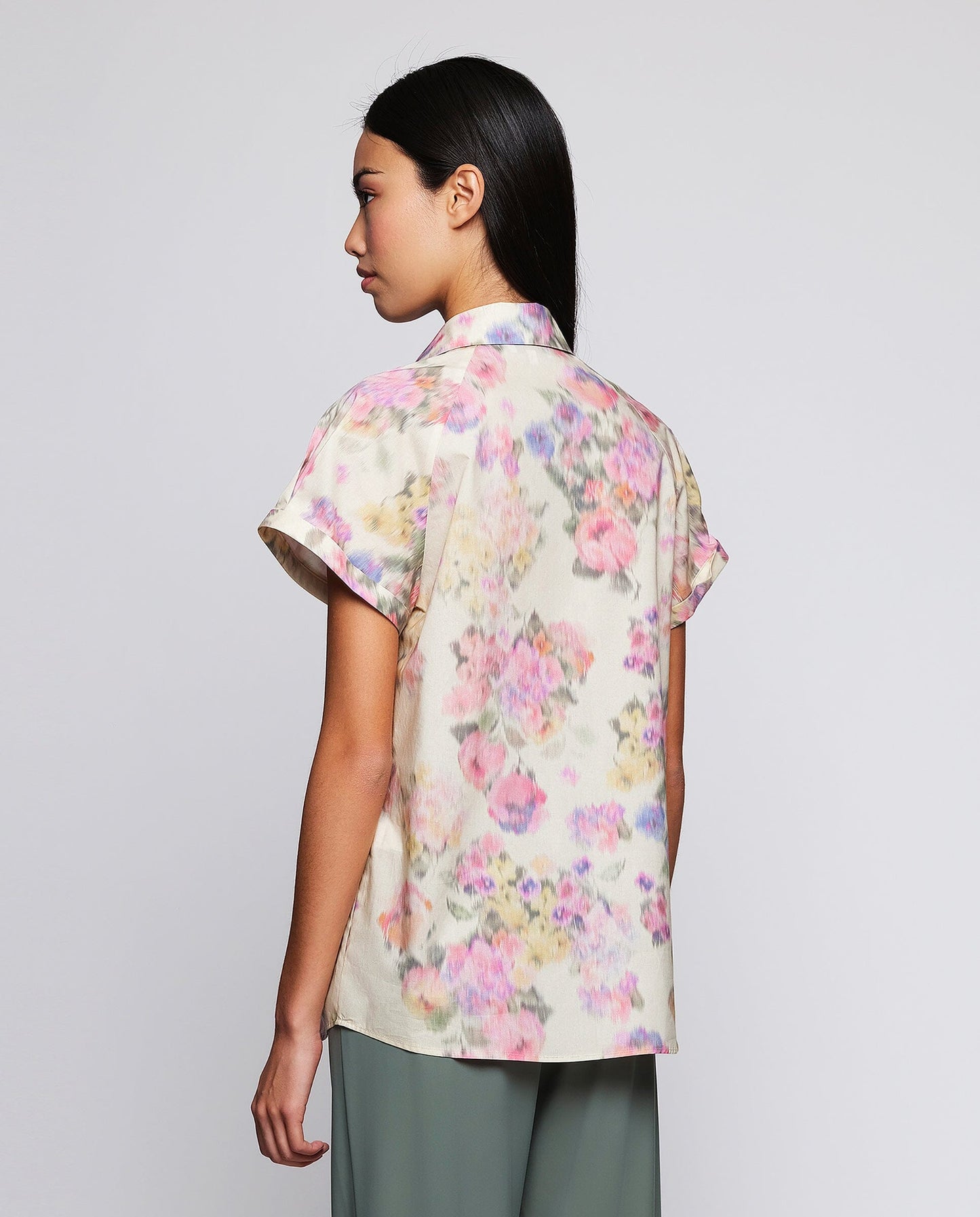 Camisa beige manga corta estampado floral Shirts & blouses Mirto 