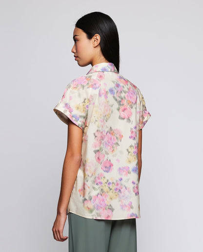 Camisa beige manga corta estampado floral Shirts & blouses Mirto 