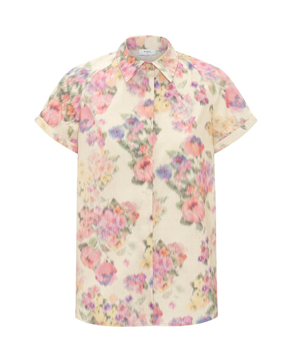 Camisa beige manga corta estampado floral Shirts & blouses Mirto 