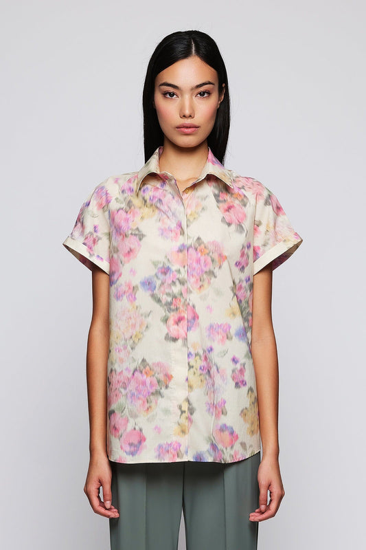 Camisa beige manga corta estampado floral Shirts & blouses Mirto S / 36 
