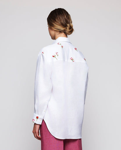 Camisa blanca con bordados florales de lino Shirts & blouses Mirto 