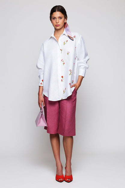 Camisa blanca con bordados florales de lino Shirts & blouses Mirto 