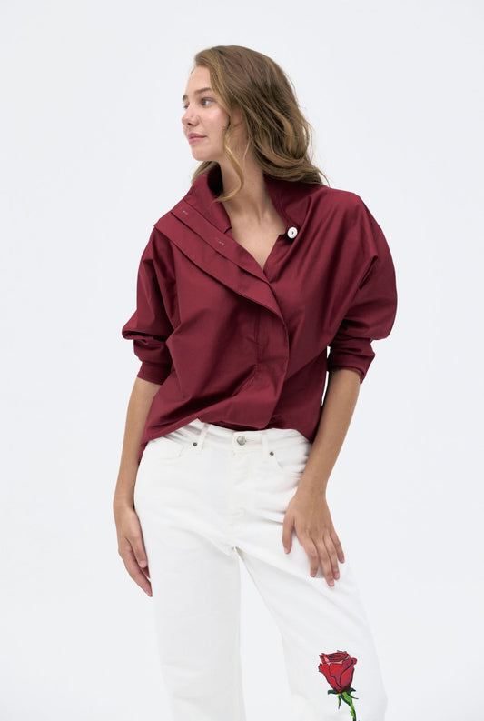 Camisa burdeos con cierre lateral Shirts & blouses Iki Essentials 
