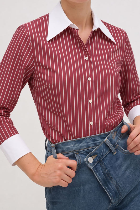 CAMISA BURDEOS RAYAS BLANCAS Shirts & Blouses Mans 
