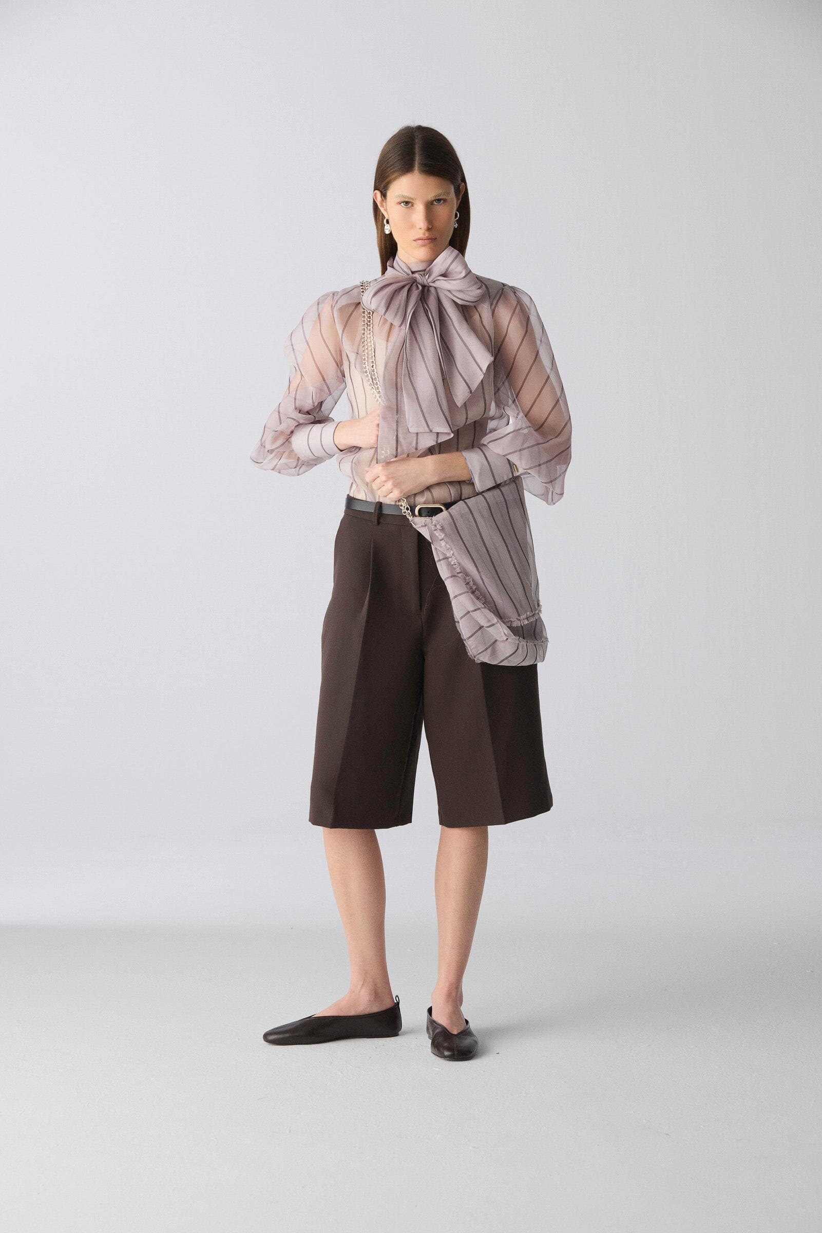 Camisa con lazada de organza a rayas Shirts & Tops Miguel Marinero 