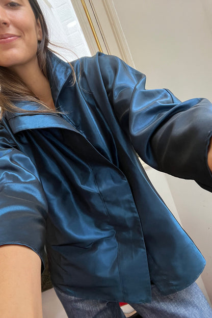 Camisa de cierre lateral tafeta azul Shirts & blouses Iki Essentials 