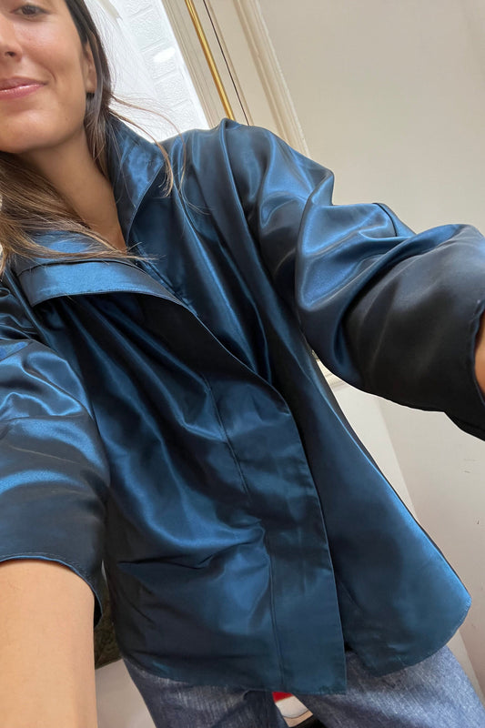 Camisa de cierre lateral tafeta azul Shirts & blouses Iki Essentials 