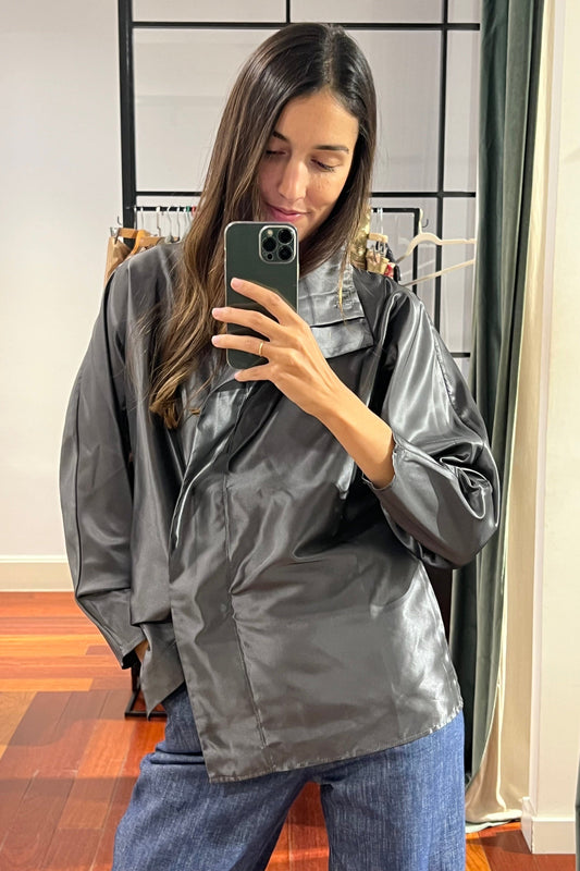 Camisa de cierre lateral tafeta gris Shirts & blouses Iki Essentials 