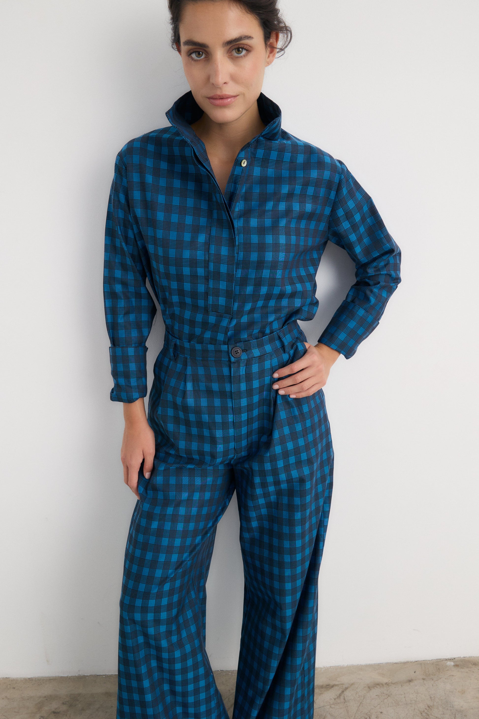 Camisa Ingrid cuadro azulón Shirts & Blouses Galcon Studio 