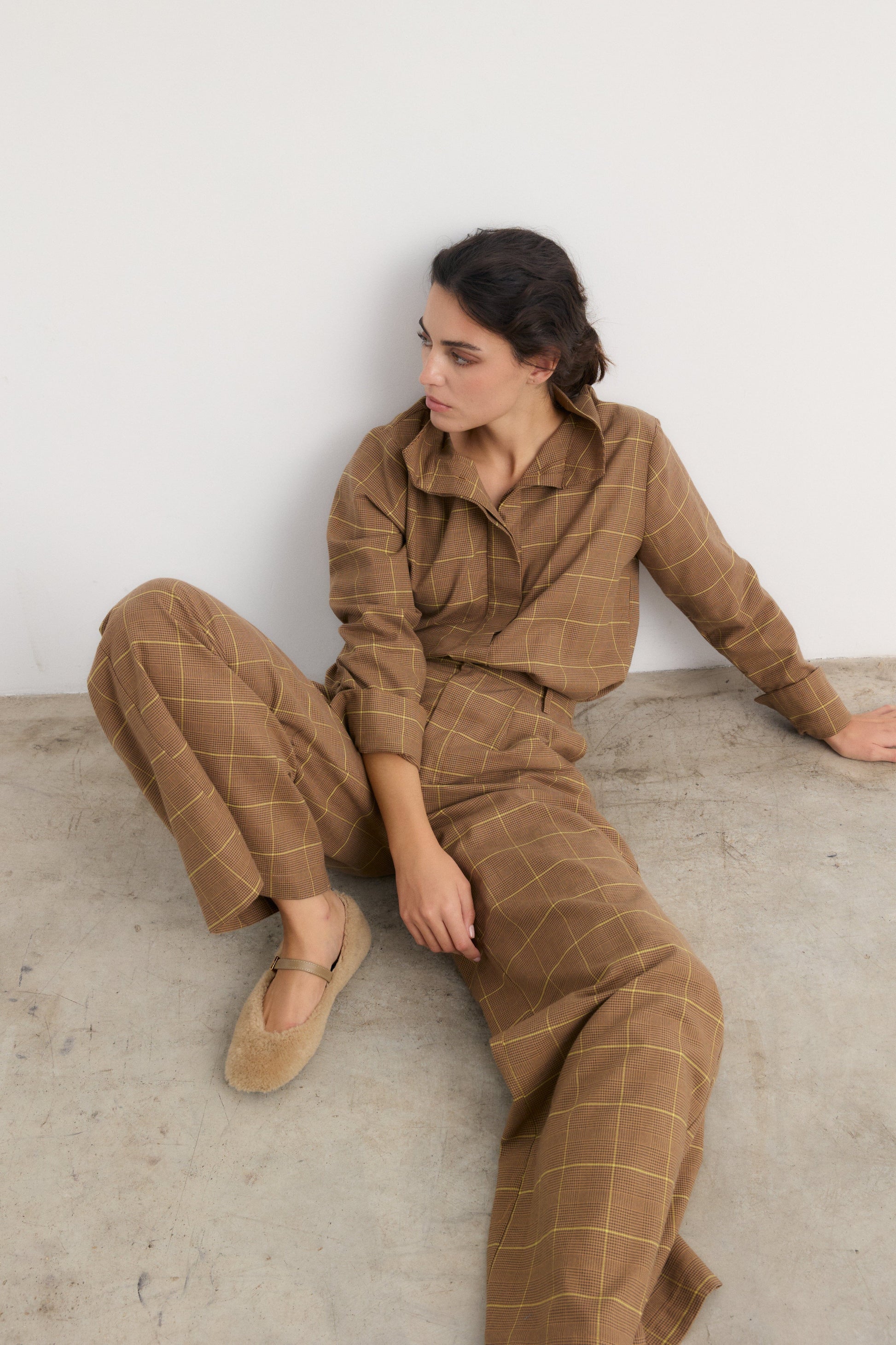 Camisa Ingrid cuadro beige Shirts & Blouses Galcon Studio 