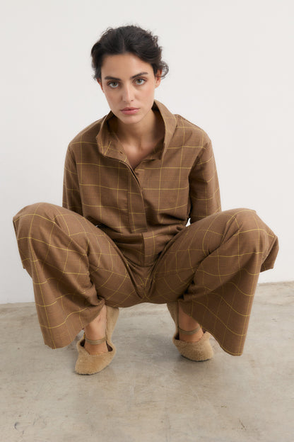 Camisa Ingrid cuadro beige Shirts & Blouses Galcon Studio 