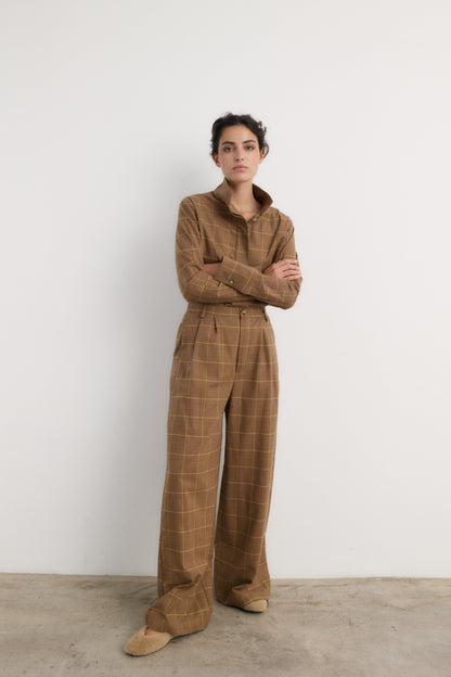 Camisa Ingrid cuadro beige Shirts & Blouses Galcon Studio 